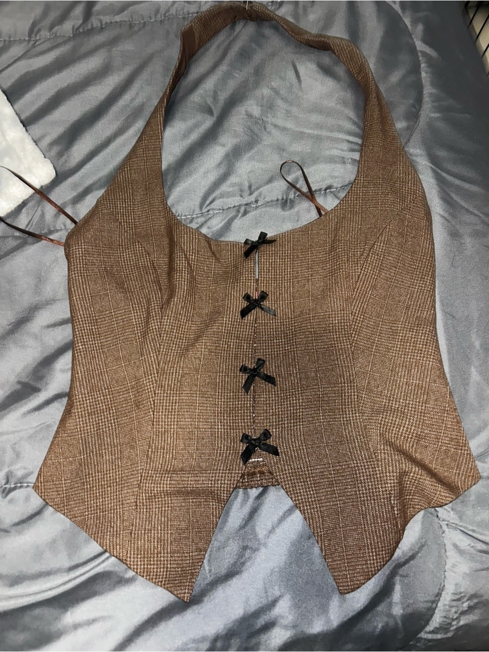 Brown Plaid Halter Corset Top